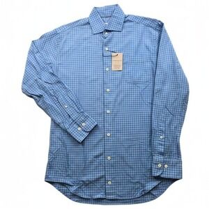 Peter Millar Towns Summer Soft Shirt Mens Medium Blue Gingham Golf $148 NEW